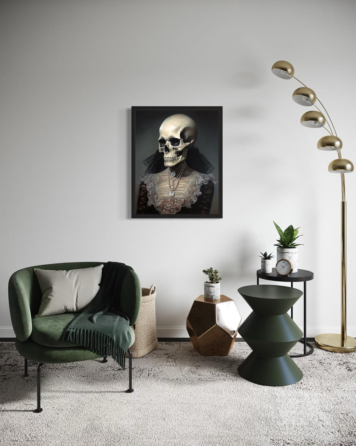 Female Skull Poster Art Print, Halloween Scary Vintage Wall Art Academia Spooky Painting Decoration for Horror Prints, Gothic Posters Bedroom Decor 89 (Female Skull, 8 x 10 inches, Black Frame)