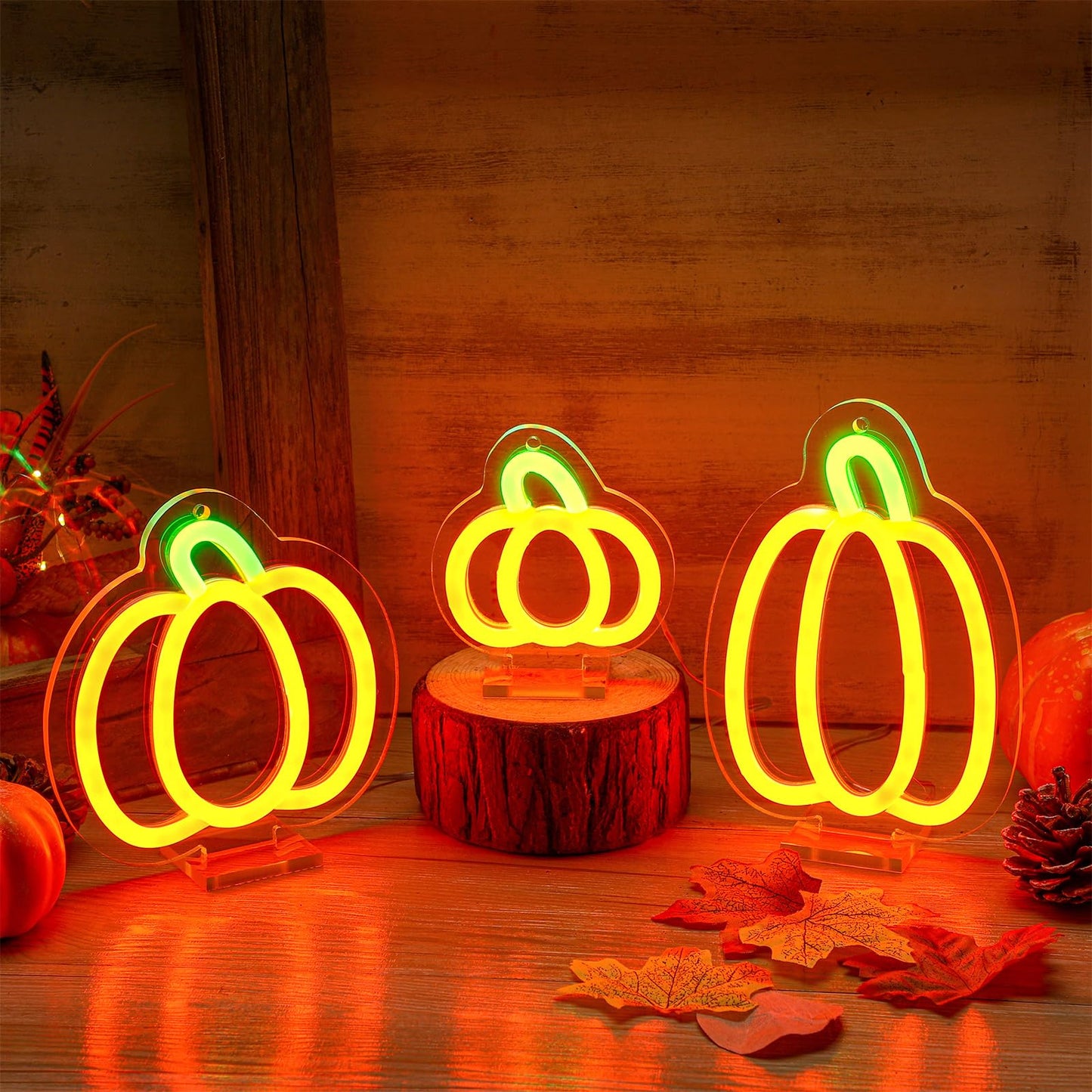 Retisee 3 Pcs Thanksgiving Neon Sign Led Pumpkin Lights Dimmable Pumpkin Neon Signs Battery Operated For Home Wall Window Harvest Celebrate Party Holiday Decor Gift