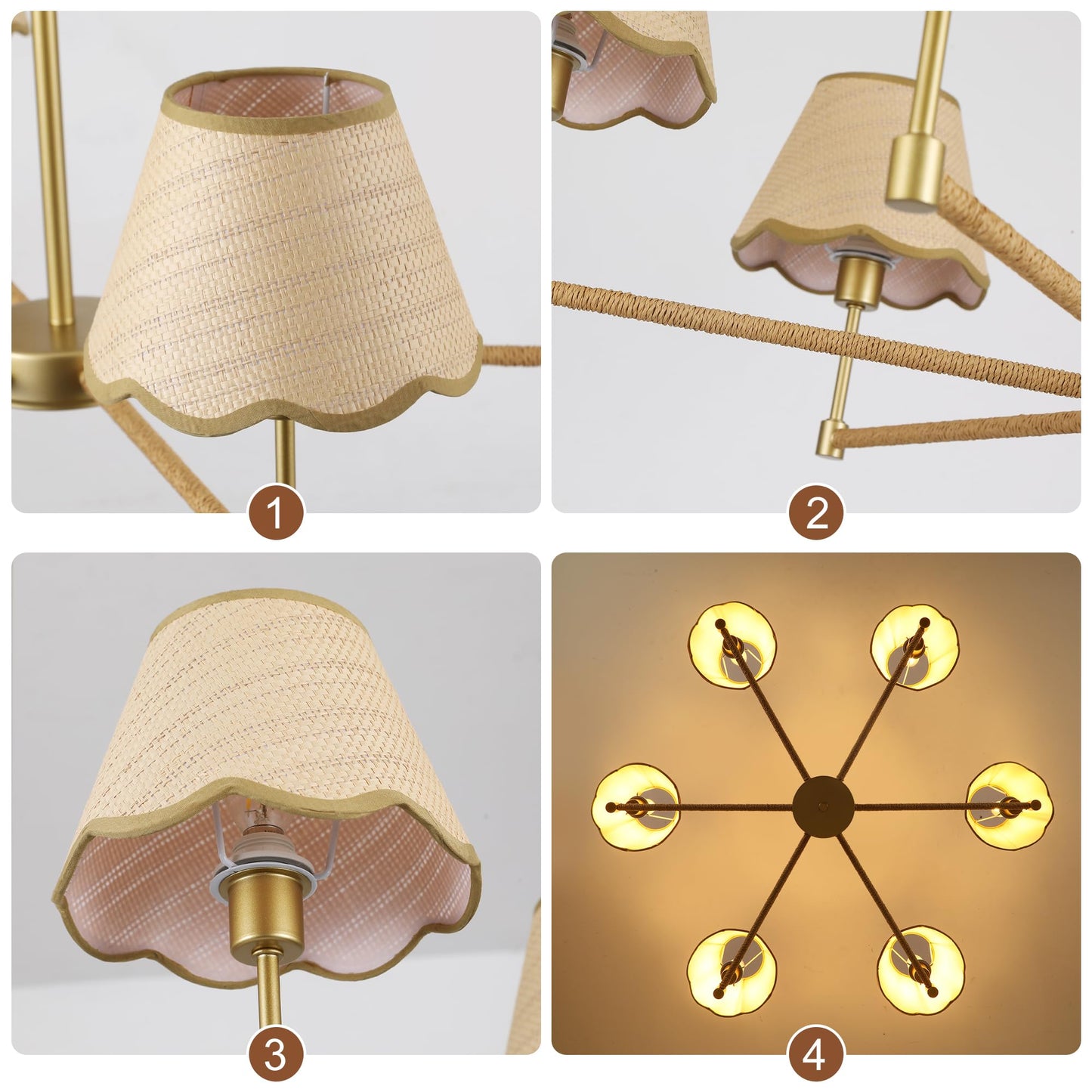 Zxfdwb Farmhouse Rattan Chandelier Light Fixture  6-Light Boho Chandeliers For Dining Room  Adjustable Rustic Pendant Light Large Modern Gold Hanging Lighting For Kitchen Island  Living Room