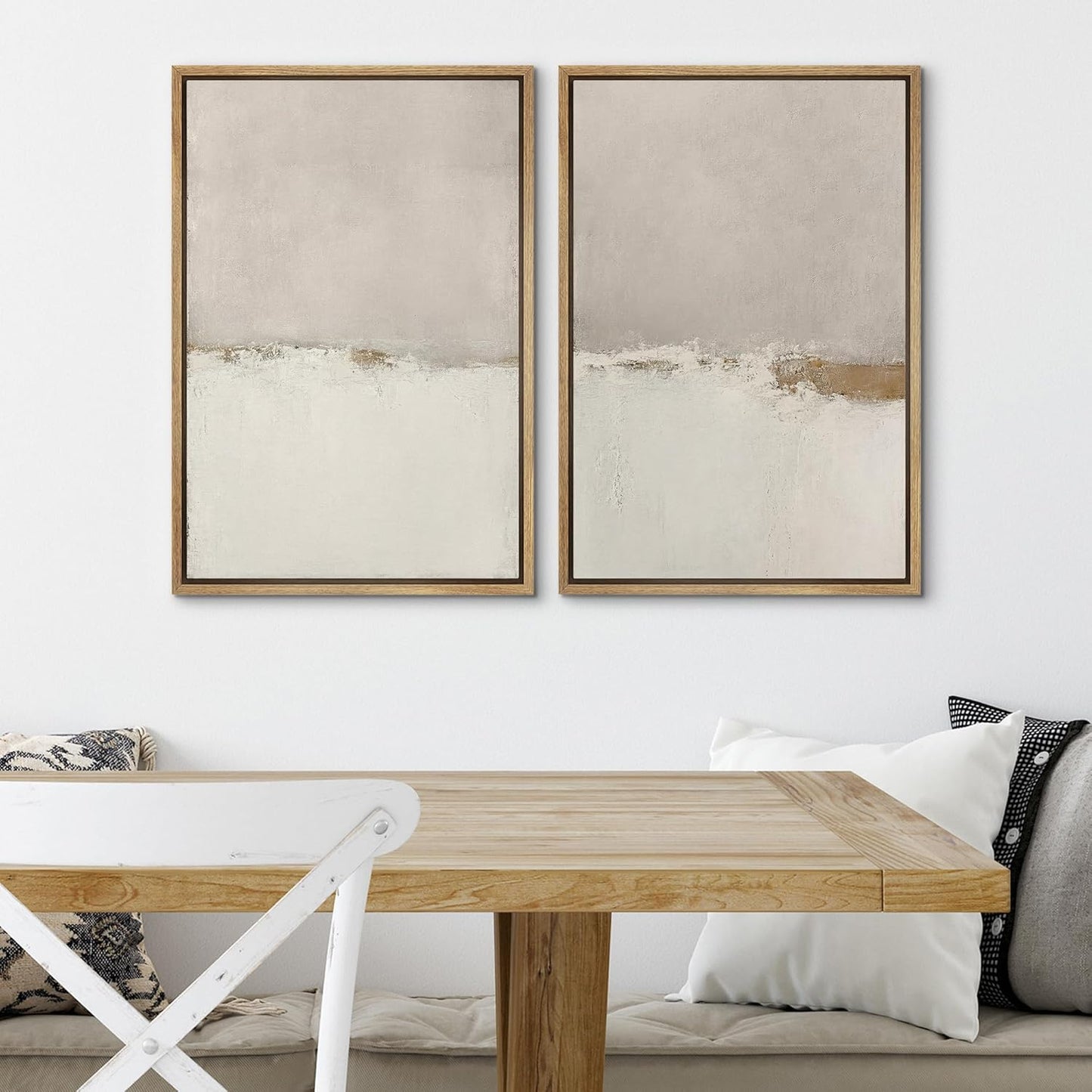 SIGNWIN Framed Canvas Print Wall Art Beige Gray Paint Strokes Abstract Grunge Landscape Prints Modern Art Minimalist Neutral Decor for Living Room, Bedroom, Office - 24"x36"x2 Natural