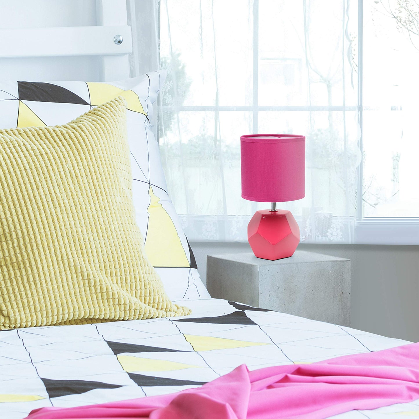 Simple Designs Lt2065-Pnk Mini Table Lamp, Pink Ceramic Shade, 5.5X5.5X10.4
