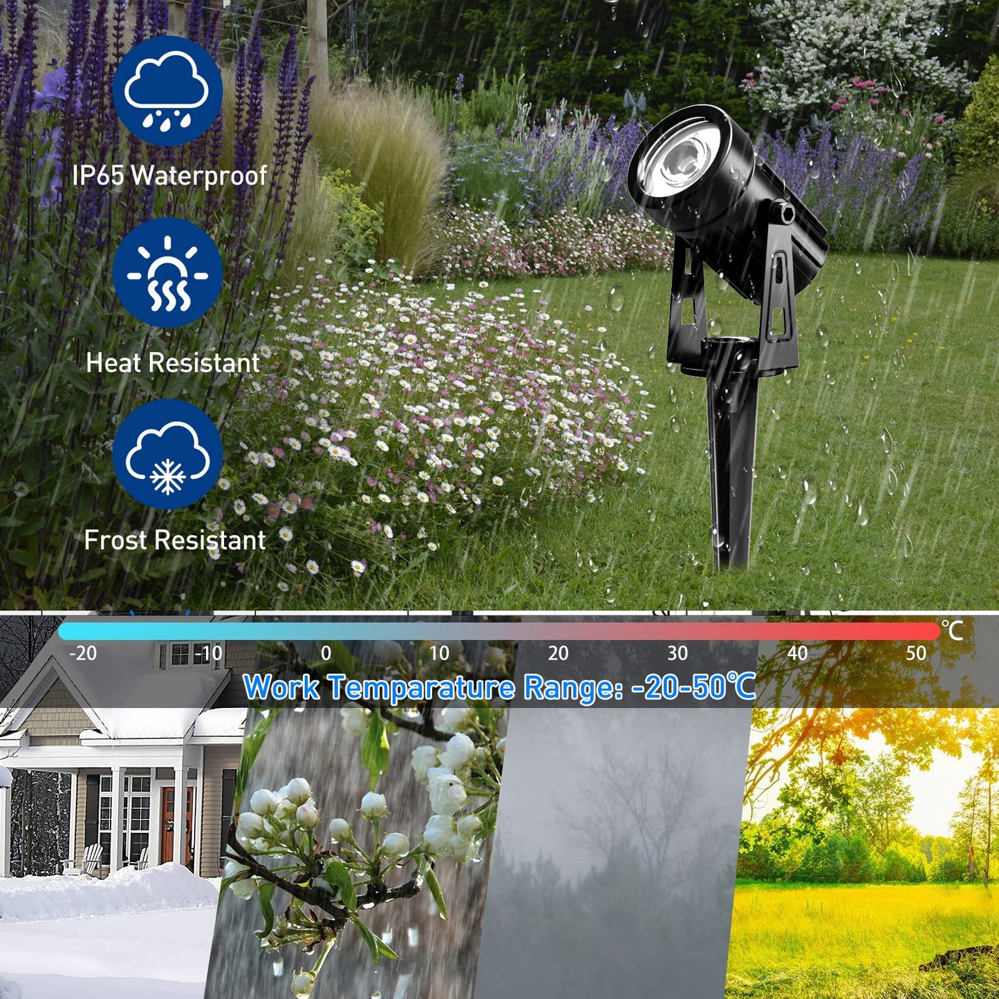 T-SUNUS Solar Landscape Spotlights, IP65 Waterproof, 2000mAh Solar Panel, 9.8ft Cable, Warm White 3000K, Aluminum, Yellow