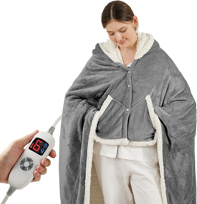 ESTINGO Wearable Heated Blanket Electric Throw, Heated Shawl with 6 Heating Levels and 1-4 Hours Auto Off, Heated Hoodie W...