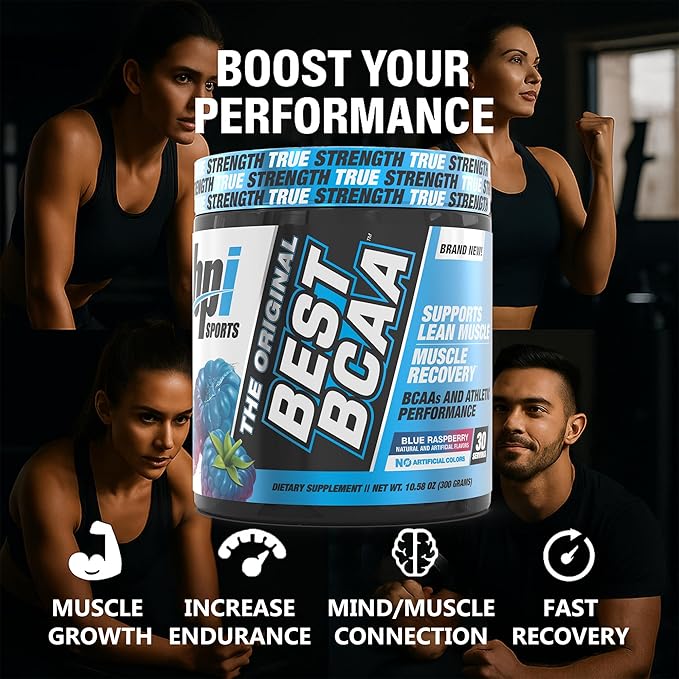 BPI Sports BEST BCAA - BCAA Powder Post Workout Sports Drink with Branched Chain Amino Acids for Hydration & Recovery, for Men & Women - Blue Raspberry - 30 Servings
