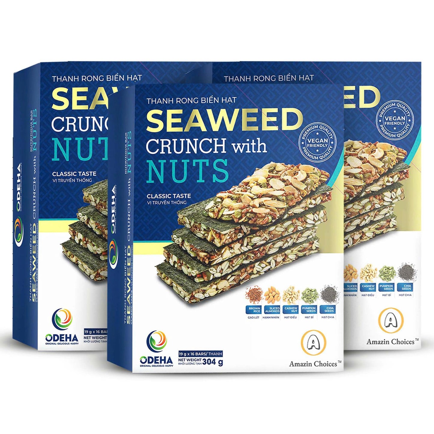 Sea Crunch with Nuts Classic Taste. Sea Snack Bars with Cashews  Almonds & Pumpkin Seeds by Amazin Choices. enhanced Snack  Vegan  Snack Strips  Asian Chips Variety Pack  Sea Sheets  Sandwich Sea - 32.1oz - Box of 3 (48 counts )