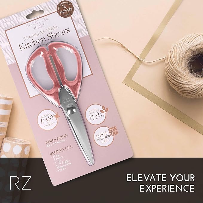 Rachel Zoe All Purpose Scissors, Scissors for Office, School or Art, Stainless Steel Sharp Shears with Large Handles, Dishwasher Safe (Pink/Silver)