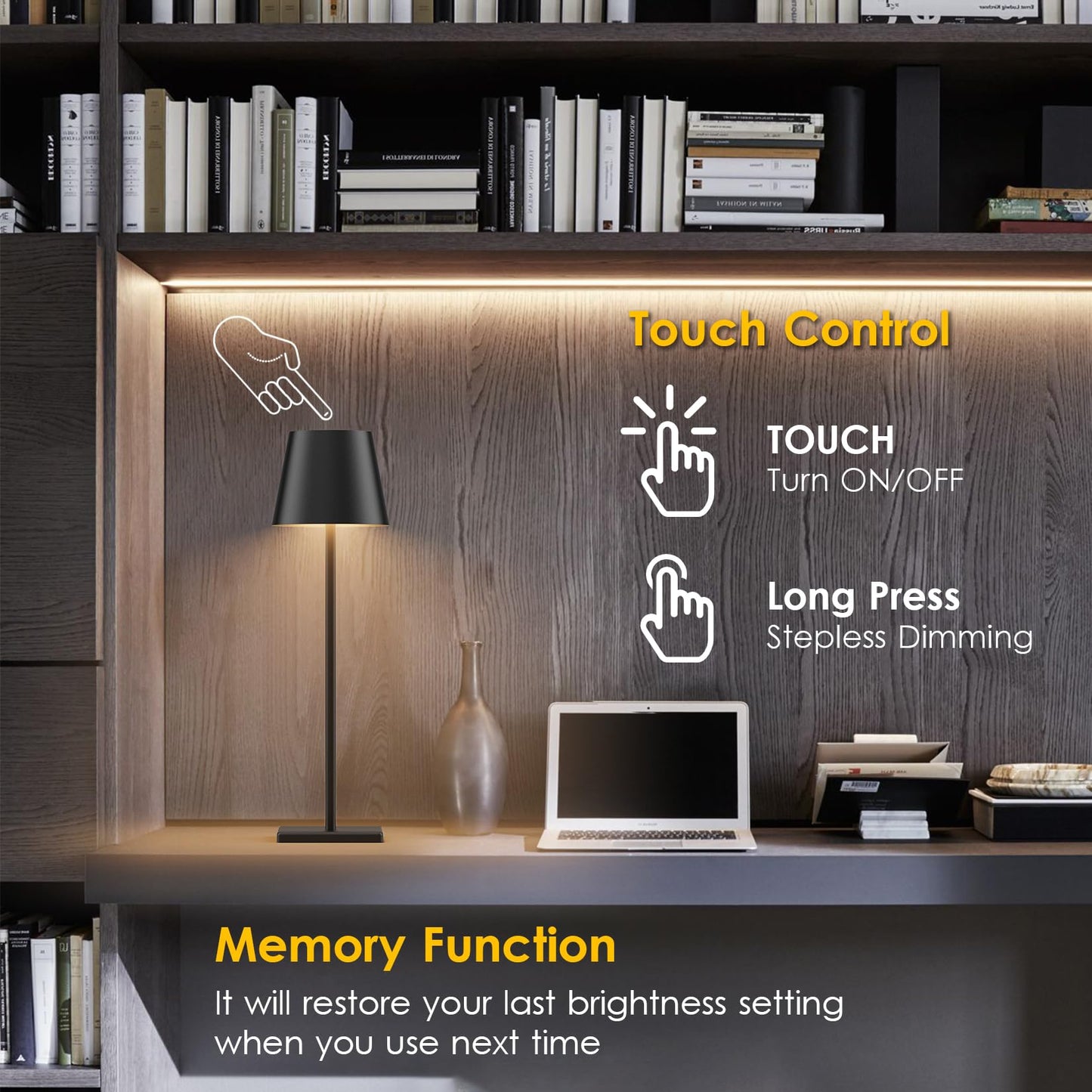 Aoceley LED Rechargeable Table Lamp, 4-Pack, 3W, 6000mAh, Stepless Dimming, Black, IP54 Waterproof, Model HT-010