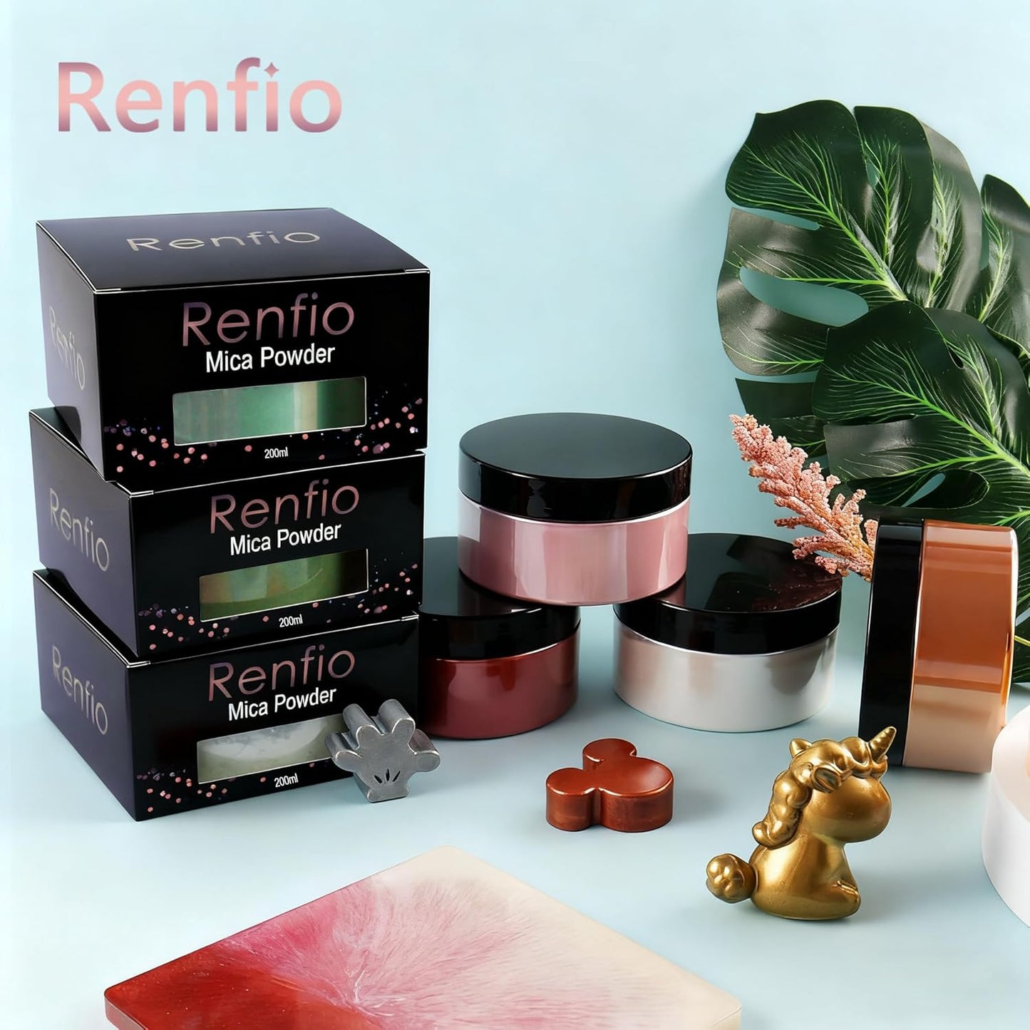 Renfio 100g Mica Powder Pigment, Metallic Natural Dye Mineral Pearl Shimmer Epoxy Resin Dye for Painting Soap Making Slime Bath Bombs 3.5 Oz - Mint Green