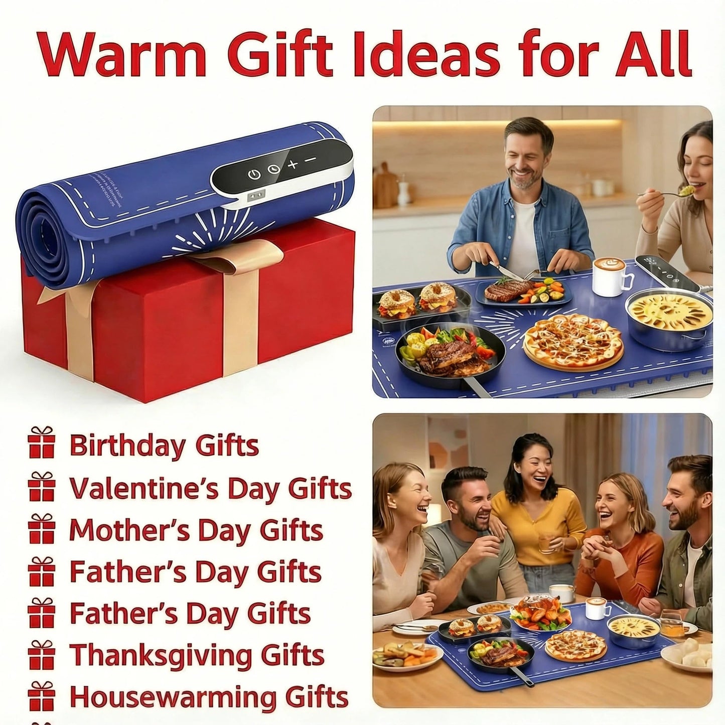 Warming Mat for Food, Upgrade 248℉ Electric Food Warming Mats for Countertop and 9-Level Temperature Food Warmer, Silicone Heating Mat for Buffets, Party, Perfect Gifts for Men/Women/Mom/Dad