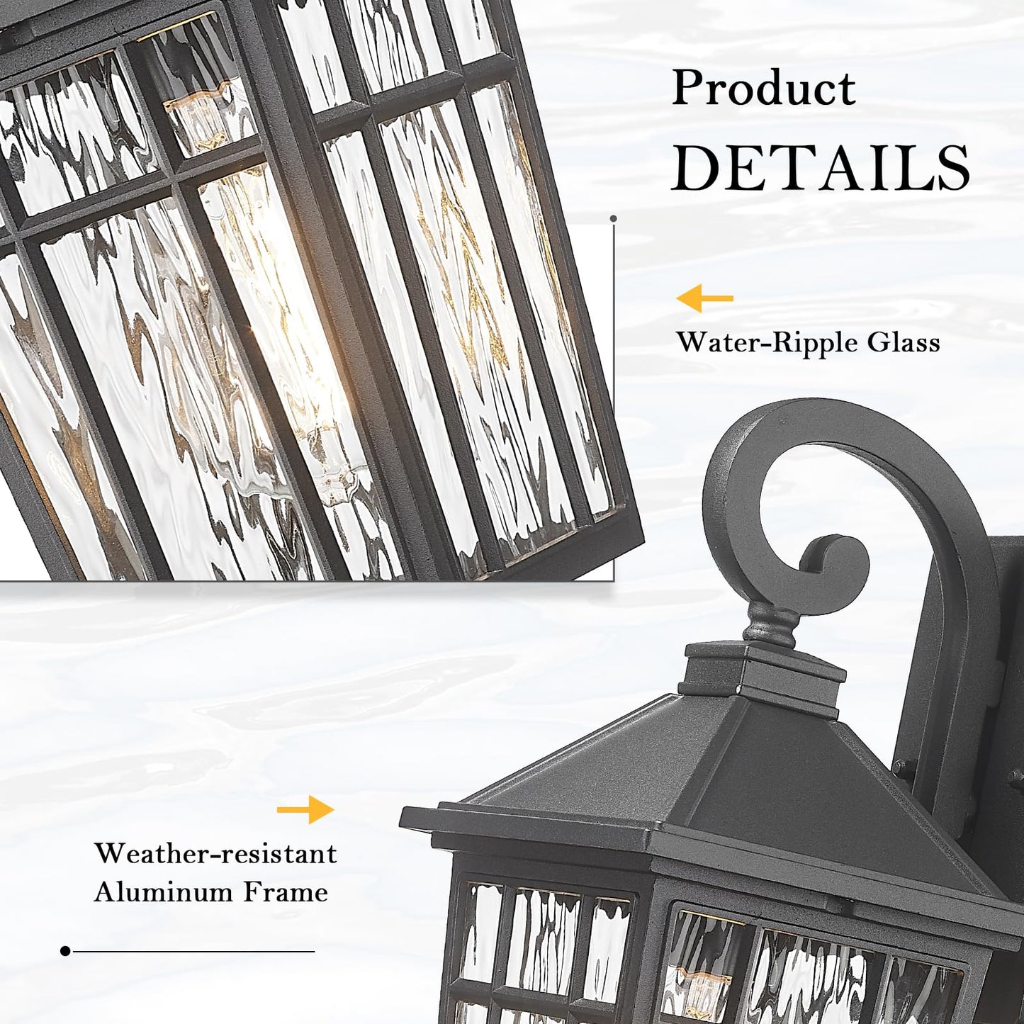 Darkaway Outdoor Wall Lights For House  Exterior Lighting Fixtures Wall Mount Outside Porch Lights Waterproof Black Outdoor Sconce Lights With Water Ripple Glass For Patio Garage Front Door