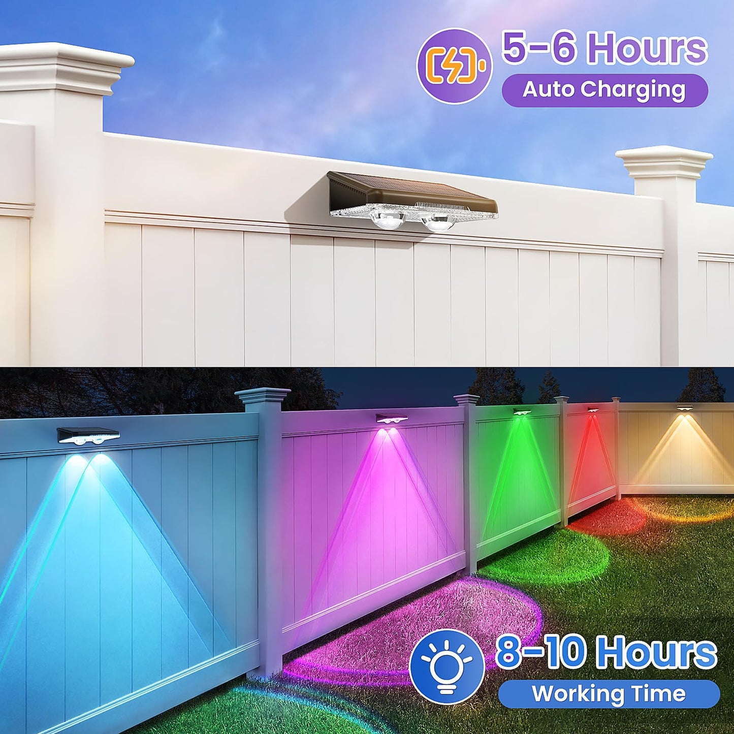 APILAB Solar Fence Lights Outdoor 8 Pack - 8 Modes (RGB Cycle/Fixed), Fence Lights Solar Powered for Outside, IP65 Waterproof, Deck Lighting for Wall, Step, Patio, Pathway, Stairs