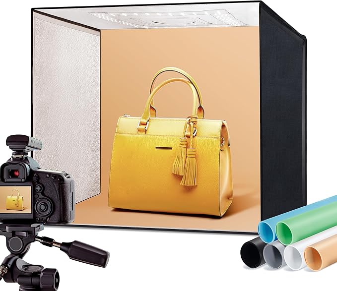 RALENO Photo Studio Light Box, 20''x20'' Photo Box, Light Box Photography (120 LEDs, 5500K, 97CRI, 50W, 6 Color PVC Backdr...