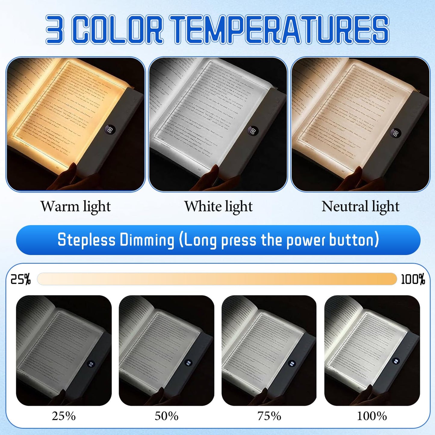 LED Reading Light, Rechargeable Clear Flat Book Light with 3 Colors & Timer, Dimmable Book Lights for Reading at Night, Doodleable Panel Plate Lamp Full Page Lights, for Book Lovers (Pink)