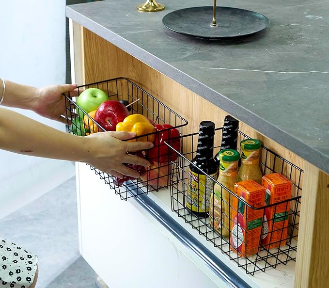 3 Pack【Extra Large】Hanging Kitchen Basket,Wire Storage Basket,with Traceless Tape and High-Strength Nylon Hooks,no Drilling,for Cabinet Storage,Kitchen,Bathroom,Storage Room,large capacity
