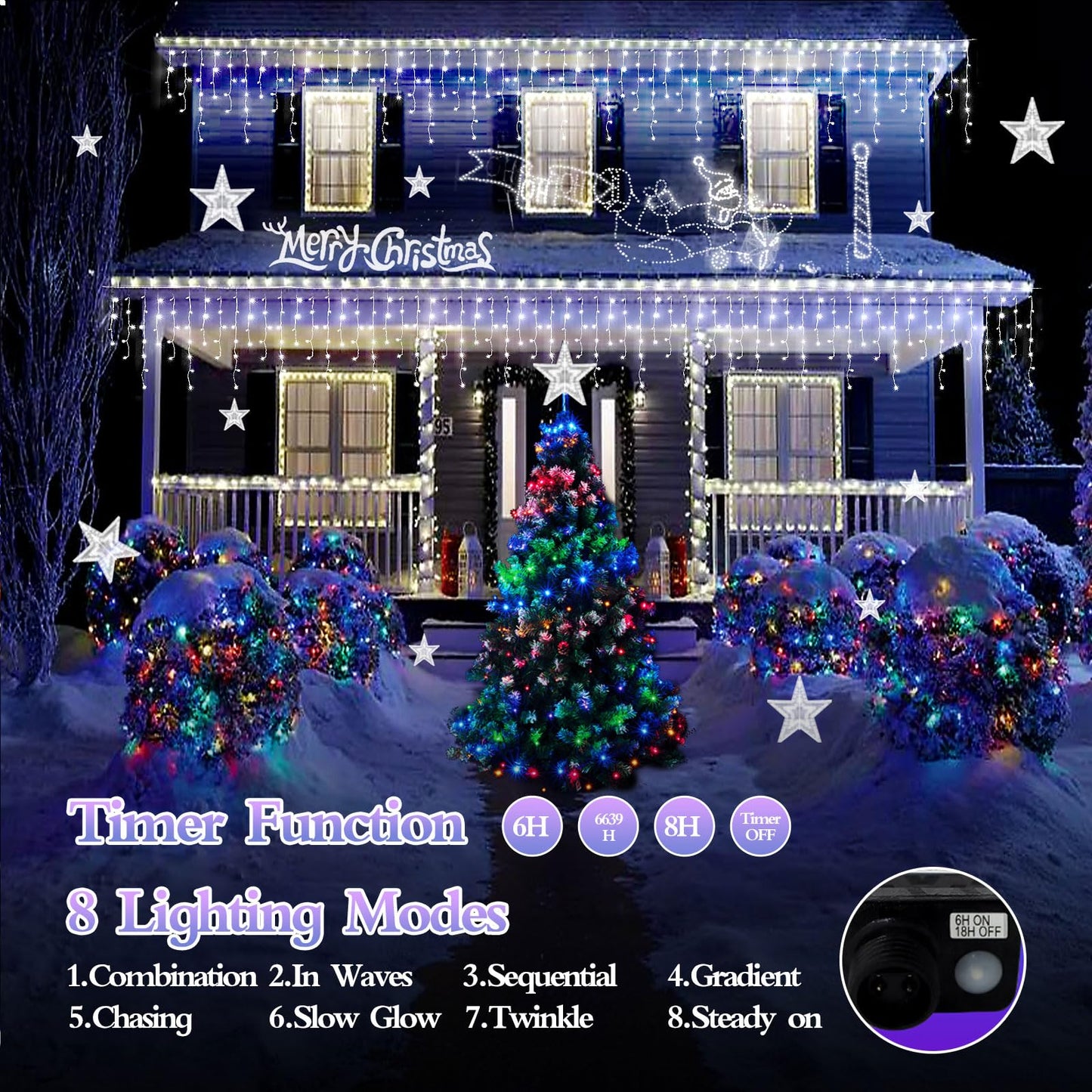 Flvoecn 480 Led Christmas Lights, 49Ft Cool White Indoor/Outdoor, Waterproof, 8 Modes, Timer, Dimmable, Model Bg-Cl3M3-306L