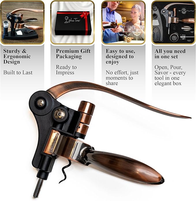 Cork Screw Wine bottle opener - 7 accessories in a premium box - Sturdy Rabbit Wine Opener Manual - Foil Cutter - Extra Spiral - Bottle Stopper - Drip Ring - Aerator Pourer – Opener Lever