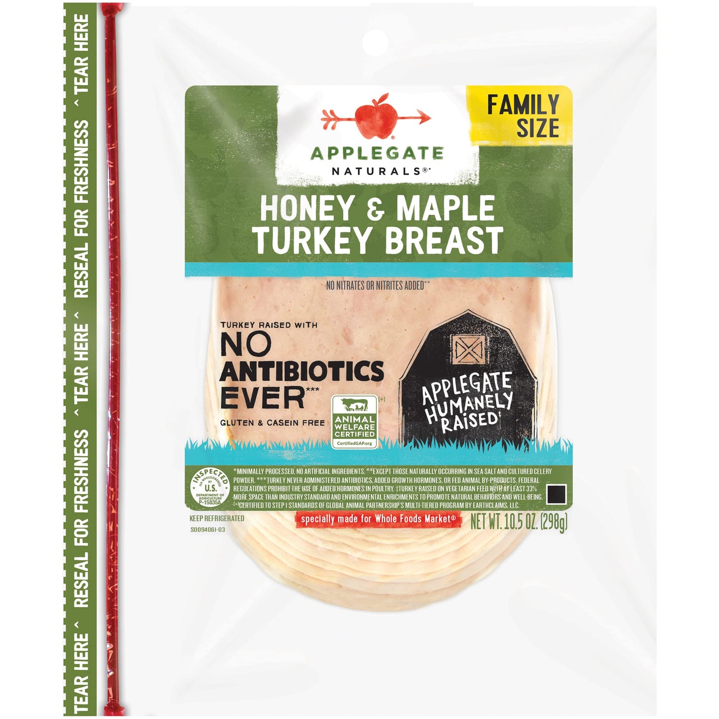 Applegate, Natural Honey & Maple Turkey Breast Family Size, 10.5oz