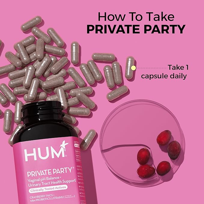 HUM Private Party - Vaginal Probiotics for Women's Health, pH Balance Supplement, and Urinary Tract Support with Cranberry & Lactobacillus Blend | Cranberry Pills, (30 Capsules)