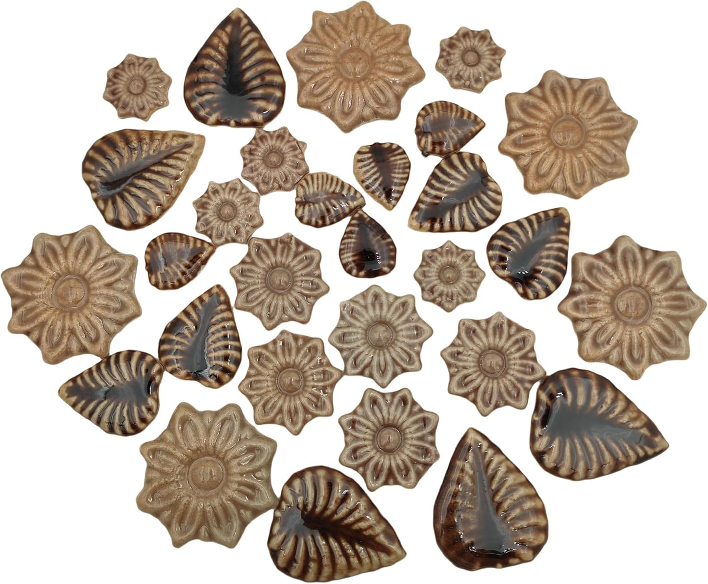 500g/1.1lb Random Color Irregular Ceramics Mosaic Tiles,DIY Making Creative Ceramic Mosaic Tiles for DIY Craft Plates Flowerpots Vases Cups Mosaic Making Supplies (Coffee Flowers + Leaves)