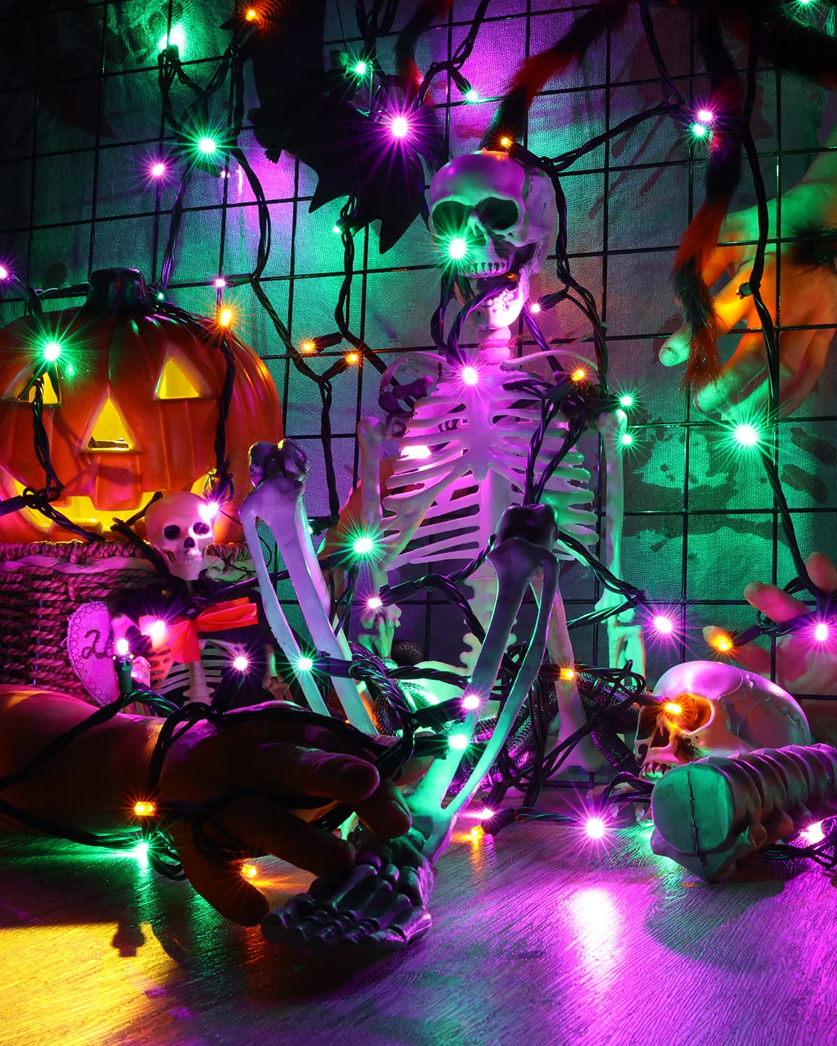 Brizled Halloween String Lights, 33ft, 100 LED, 5MM Wide Angle, UL Certified, Purple Orange Green
