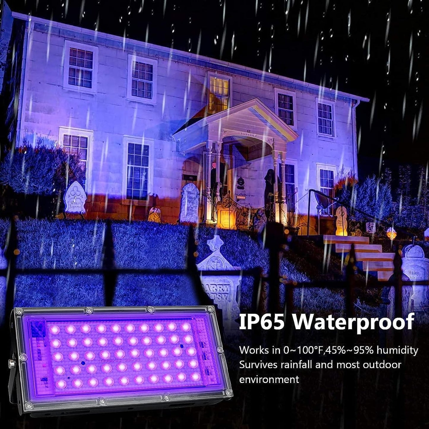 50W Black Lights, Blacklight Flood Light with Plug and Switch,for Glow Party, Halloween, Fluorescent Poster, Stage Lighting, Body Paint