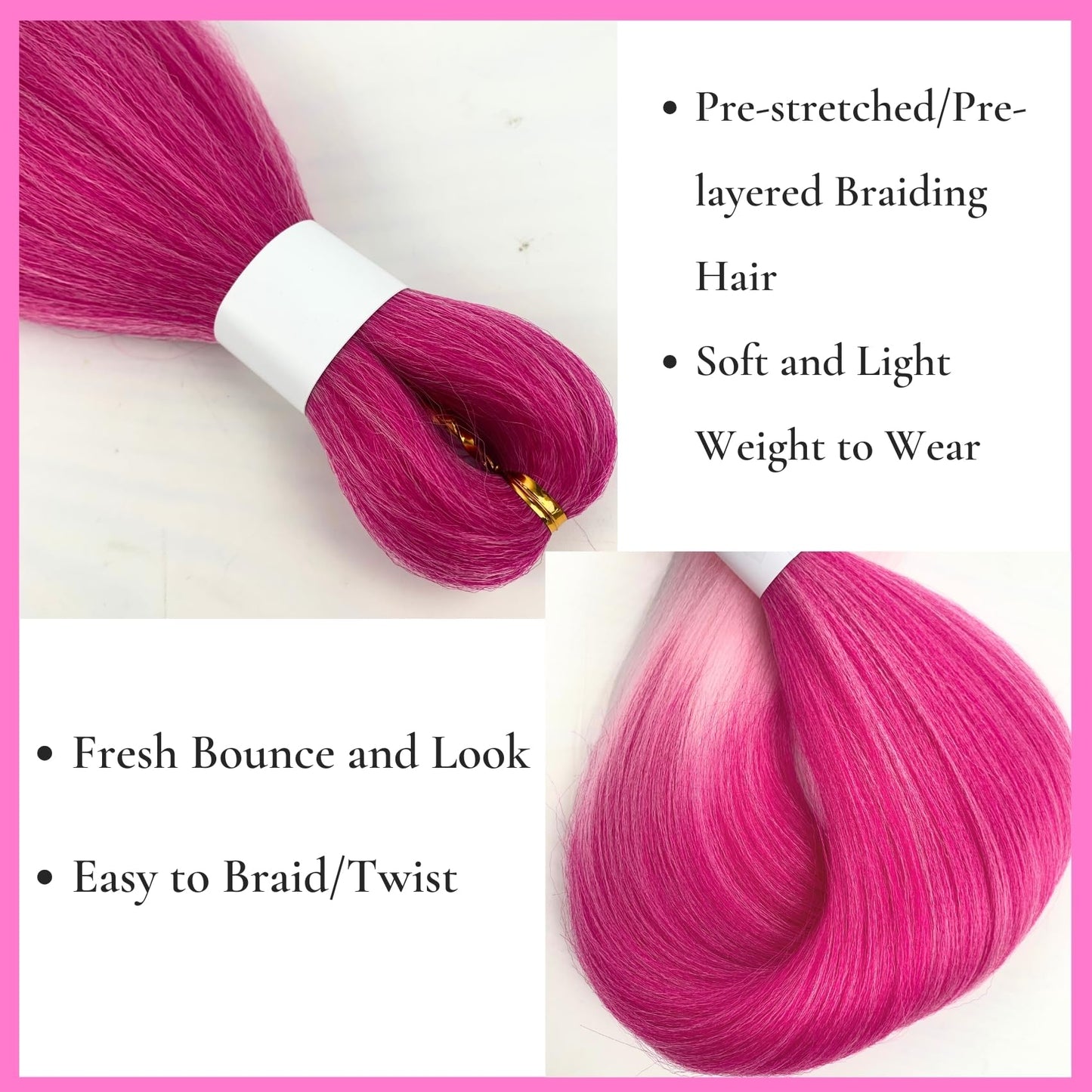 Pink Braiding Hair Pre Stretched Synthetic Boho Hair for Braiding Ombre Pink Boho Braids Hair for Women