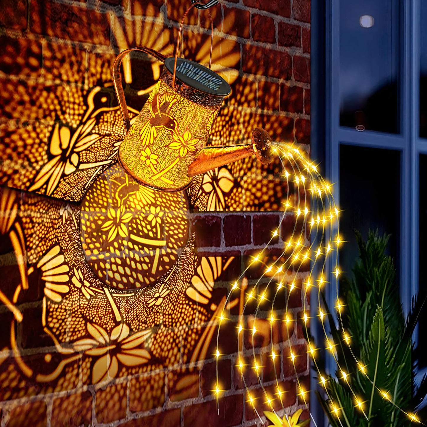 Vcdsoy Solar Watering Can Lights - Hummingbird Outdoor Garden Lantern, Waterproof, Warm White, Model TYSHD-25-FN-1-NB