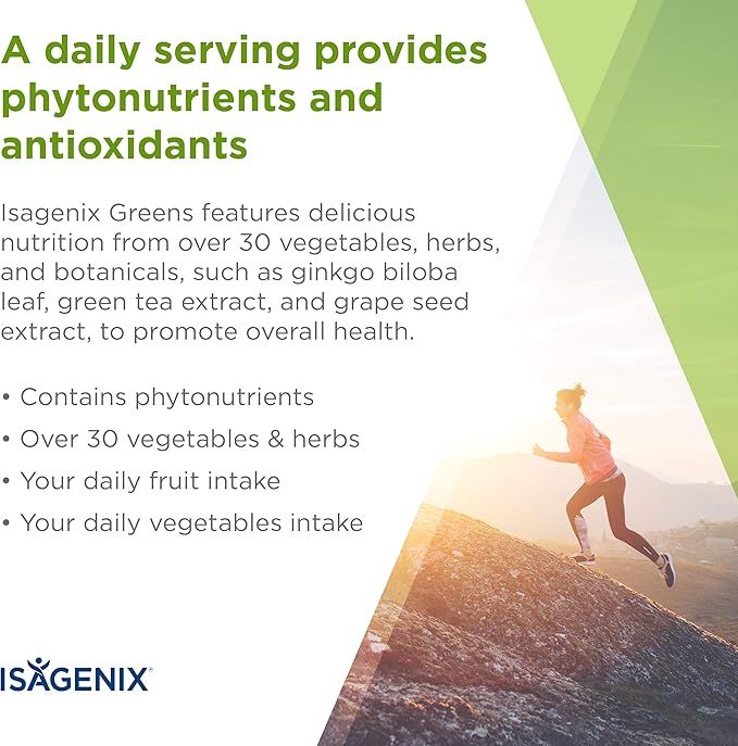Isagenix Organic Greens, Superfood Drink Mix of Phytonutrient Drink Mix with Organic Spinach, Kale, Spirulina, Chlorella, Broccoli, and More to Support Diet - 270 Grams (30 Servings)