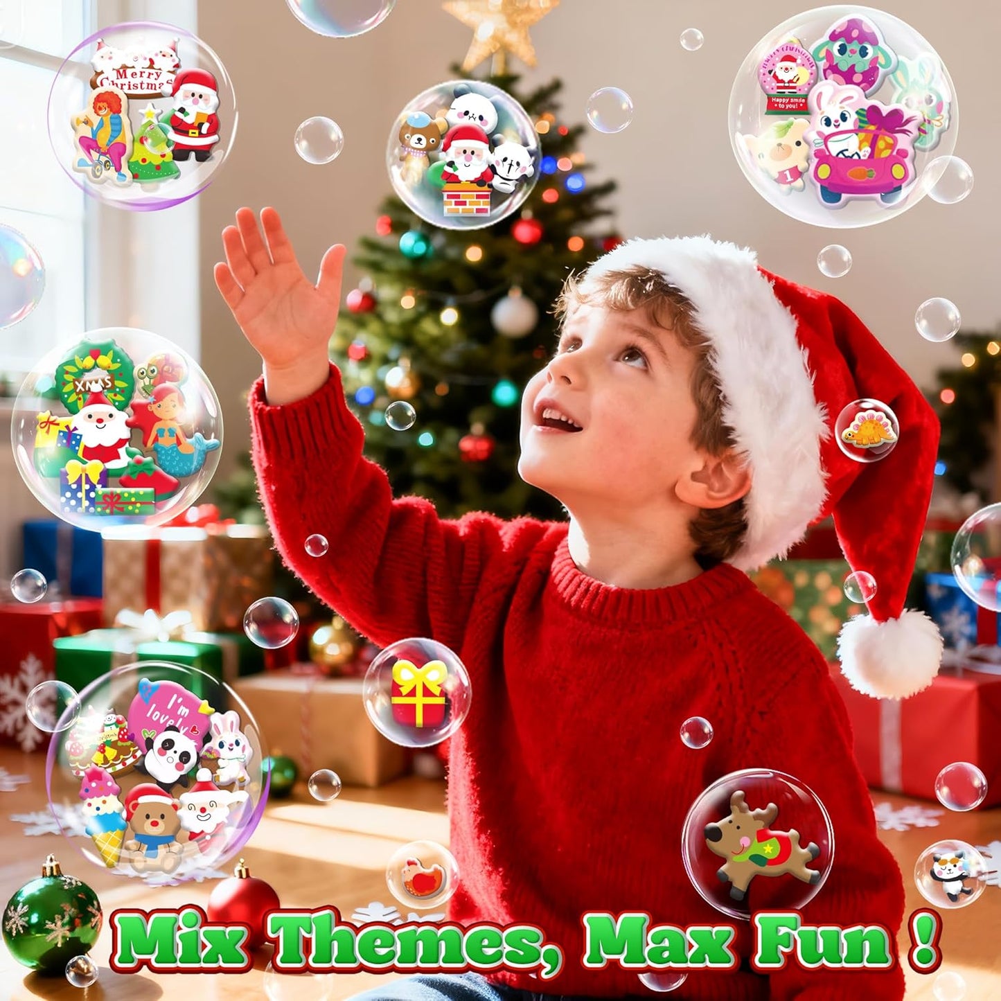 Puffy Stickers for Kids Toddlers,Christmas 3D Sticker Variety Pack, 4000+ Unique Cute Christmas Sticker,80 Different Sheets Kid-Stickers Bulk, Mini Party Favor for Girls Boy Gifts,Teachers Reward Gift