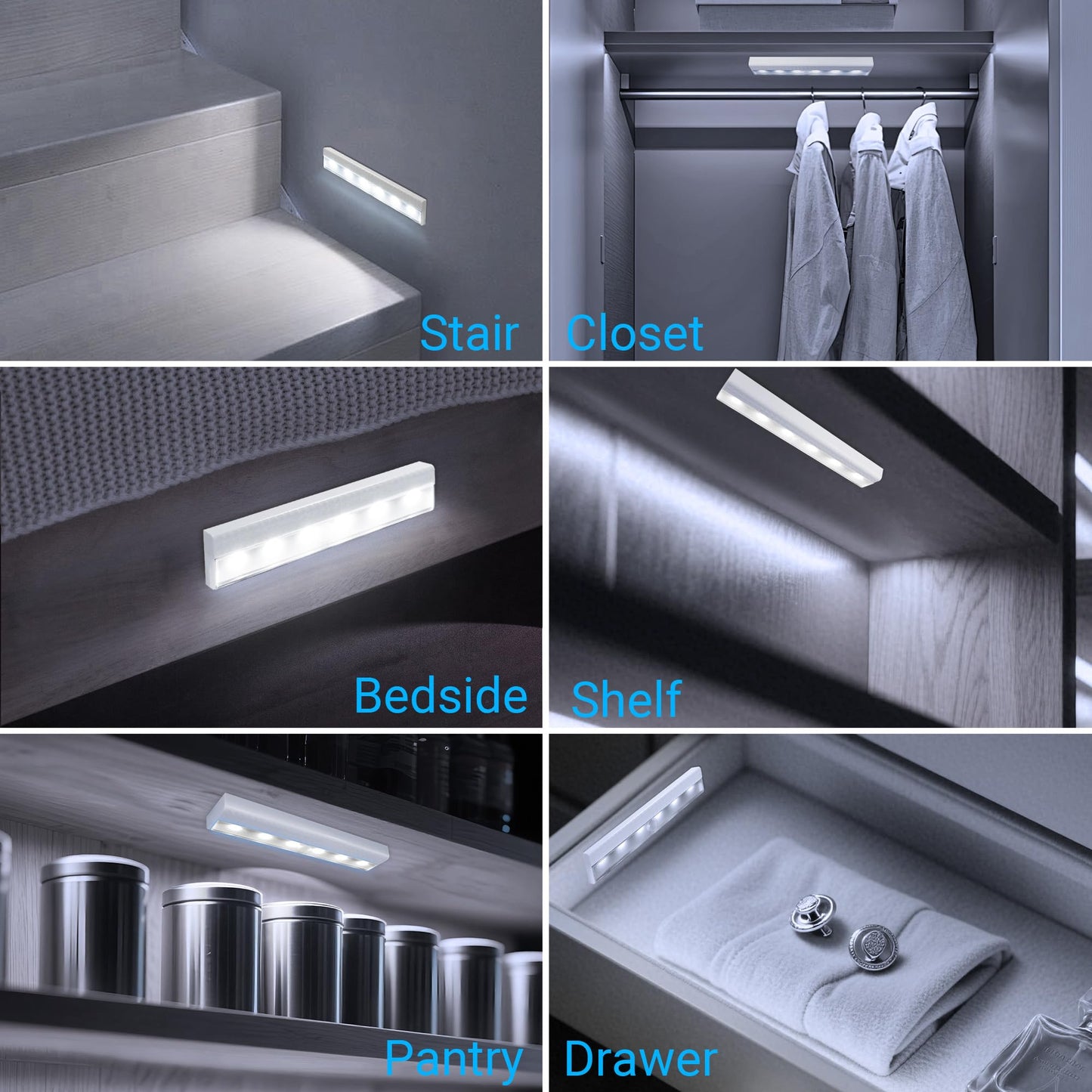 Maylit 8 Pack Motion Sensor Light Indoor  Battery Operated Lights  Wireless Magnetic Night Led Bar  Stick On Lighting For Closet  Stair  Shelf  Hallway  Bed  Pantry  Under Cabinet  6000K Cool White