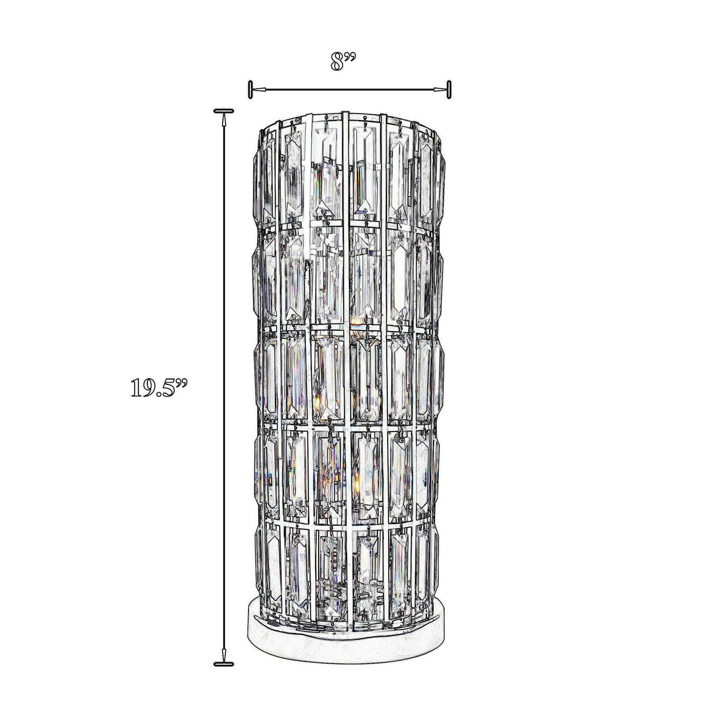 Benzara Modern Table Lamp - 20 In. Metal Cage Shade With Glass Accents, Chrome Finish, Model Bm300852