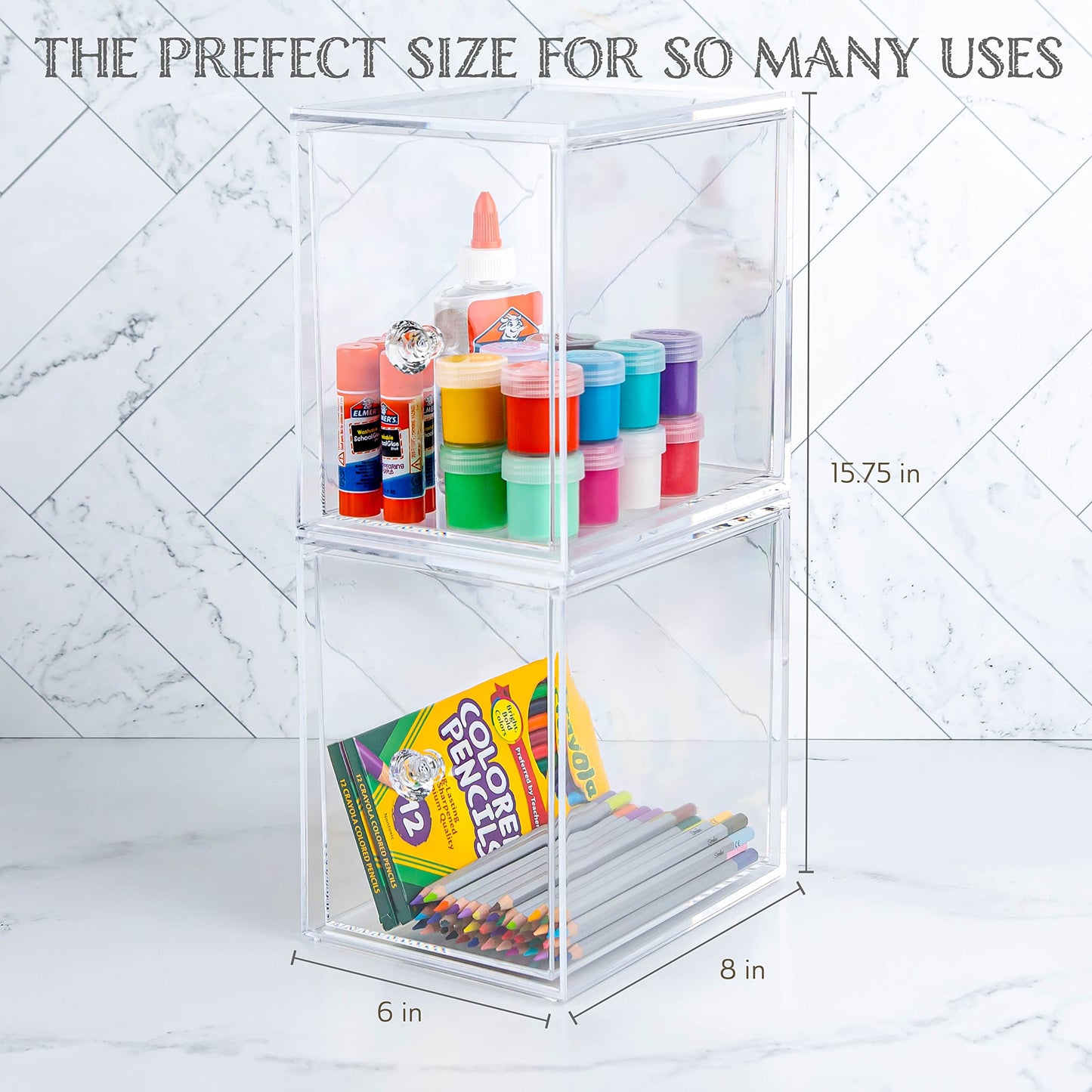Oizeir Clear Drawer Organizers - Acrylic, Durable, Stackable, Pull-Out Drawer. Great for Medicine, Cosmetics, Makeup and Bathroo