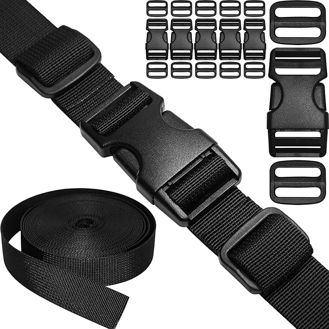 1" Straps and Buckles Set: 6 yard Nylon Webbing 1 inch (25 mm) Wide, 6 pack Side Release Buckle, 12 pcs Tri-Glide Sliders,...
