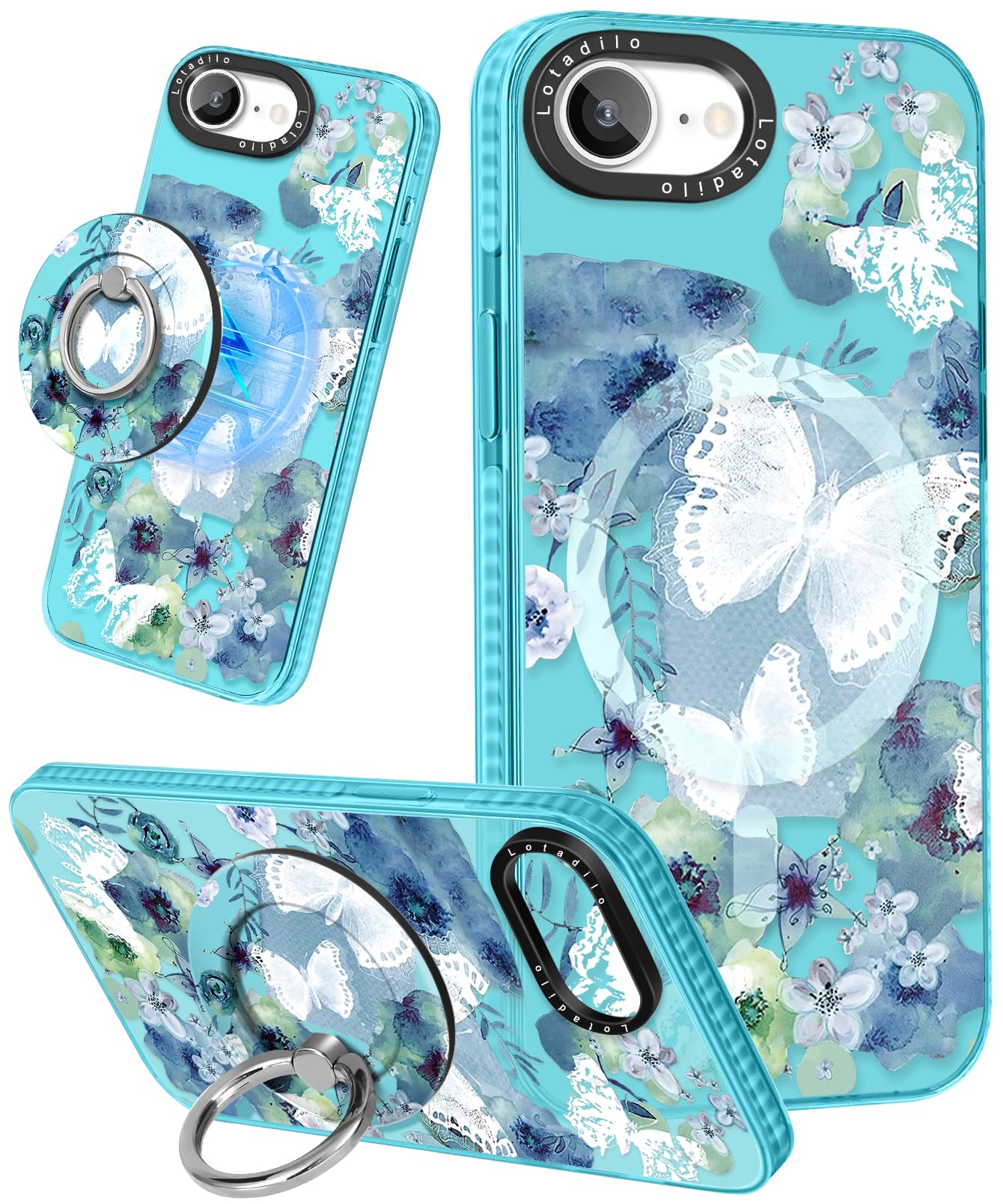 Lotadilo Cute Case For Iphone 16E For Women Girls - Funny Ink Butterfly Design Compatible With Magsafe Magnetic Ring Holder Kick