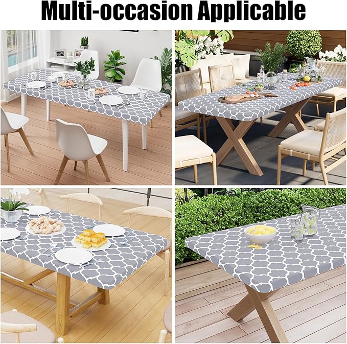 Smiry Rectangle Picnic Table Cover, Waterproof Elastic Fitted Camping Tablecloths for 8 Foot Tables, Wipeable Flannel Backed Vinyl Tablecloth Protector for Indoor, Outdoor (Grey, 36x96 Inches)