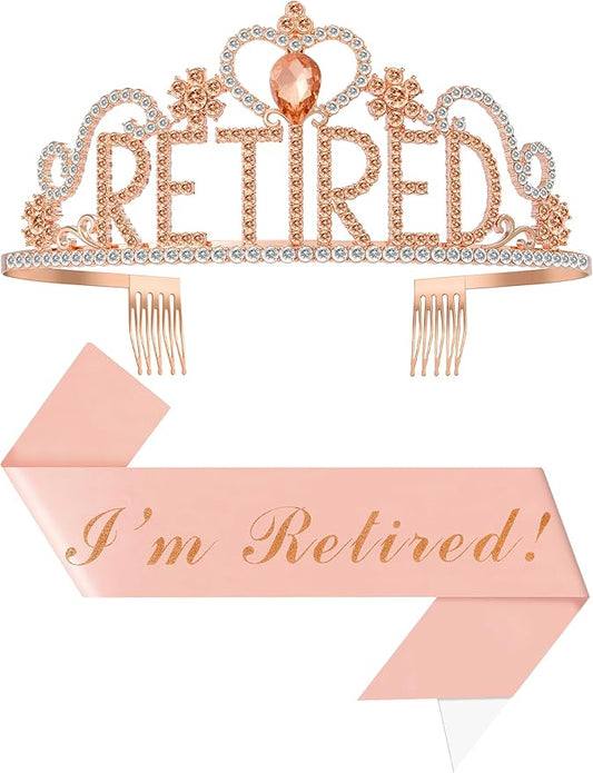 Papoopy Retirement Party Decorations with Tiara and Sash for Women, Happy Retired Crown and Sash for Gift