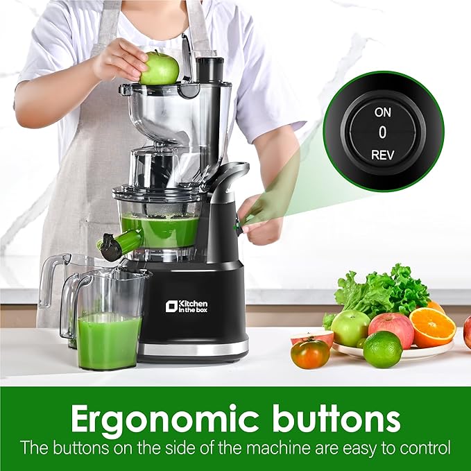 Cold Press Juicer Machines, Kitchen in the Box Slow Masticating Juicers Machine,3.26inch Large Wide Feed Chute Fit Whole Fruits & Vegetables,BPA Free,Easy to Clean (Bright Black)