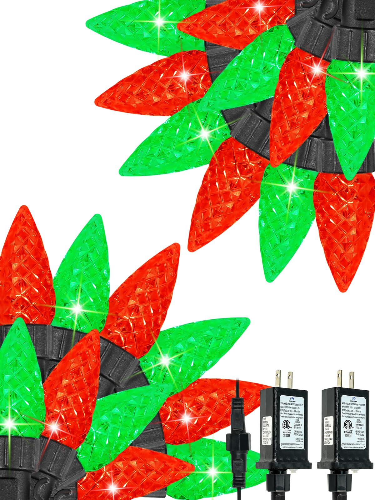 2 Pack C6 Christmas Lights Outdoor Indoor  Total 200 Led 66 Ft Connectable Christmas String Lights With Timer & 13 Modes  Waterproof Twinkle Light For Xmas Tree Party Yards Decorations (Red And Green)