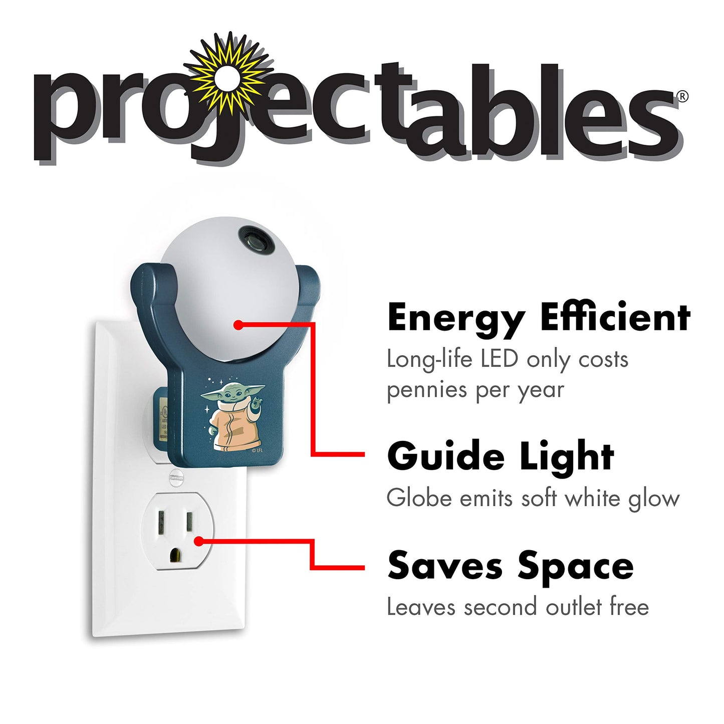 Projectables Star Wars LED Night Light, Mandalorian, Plug-in, Dusk to Dawn, 1 Image, Blue - Grogu, Model 53814