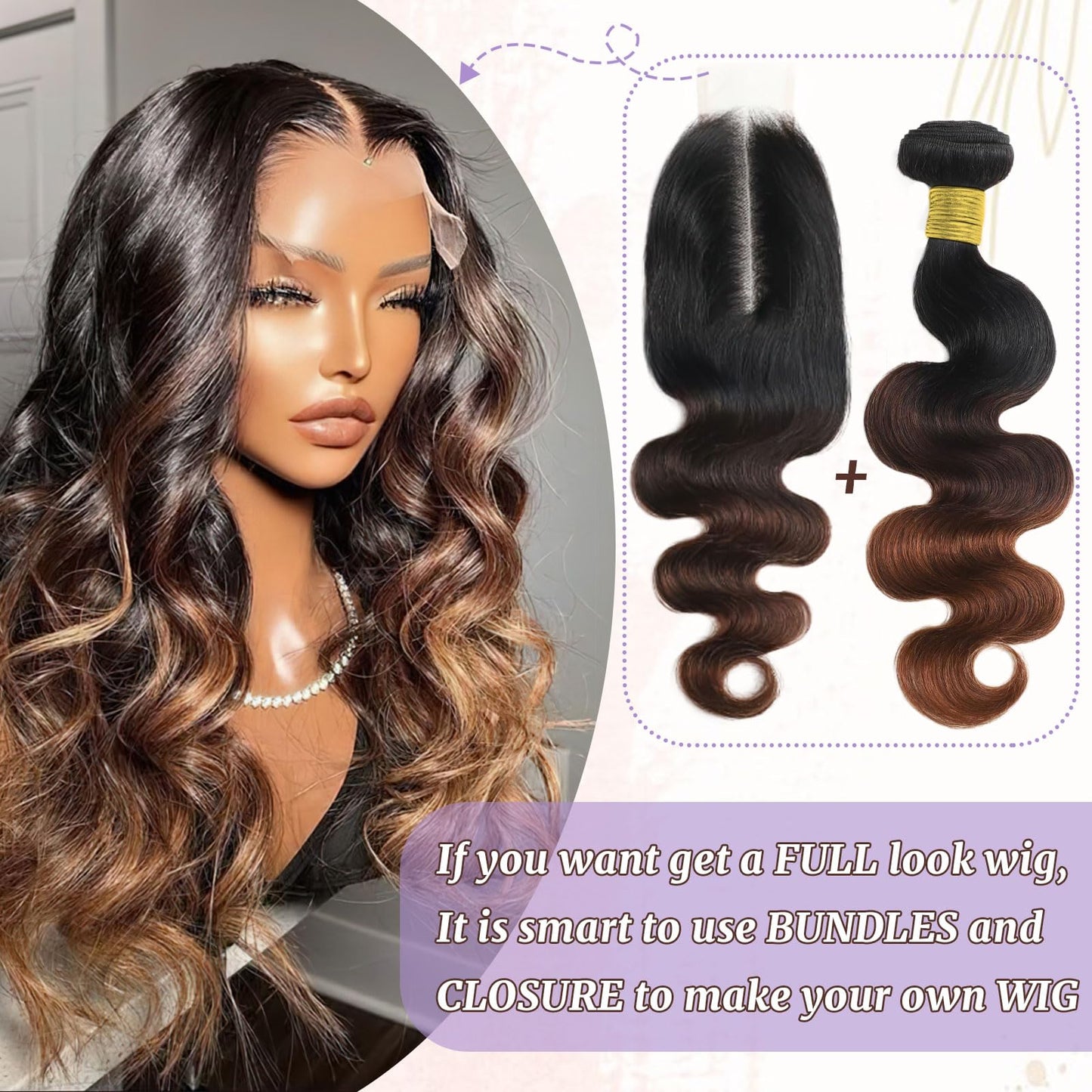 T1B/2/30 Chestnut Brown Ombre Human Hair Bundles Body Wave 100% Real Virgin Human Hair Bundles 24 26 28 Inch Dark Roots Bundle 3