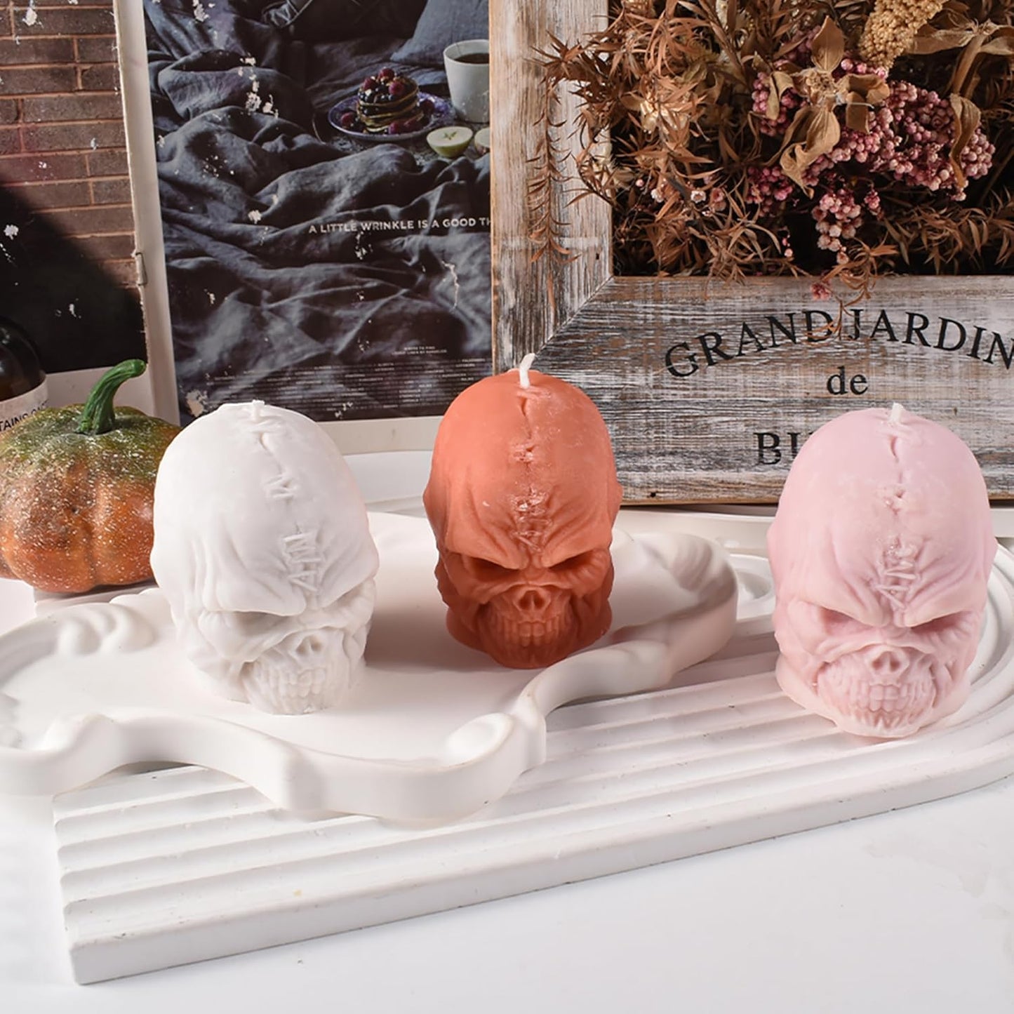 Skull Head Candle Mold - Resin Casting Silicone Molds for Home Decor & Candle Making Wave Spiral Mold