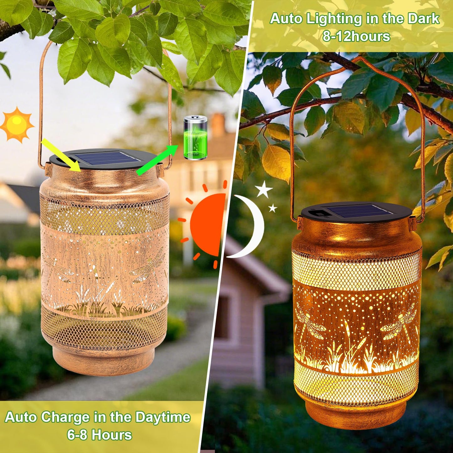 2 Pack Dragonfly Solar Lanterns Outdoor Waterproof Solar Garden Decor  Birthday Gifts For Christmas Women Mom Grandma  Metal Hanging Lights With Shepherd Hook For Outside Yard Patio Pathway Porch