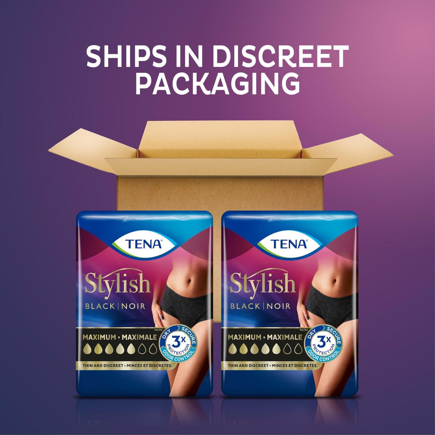 Tena Stylish Black Incontinence Underwear for Women, Maximum Absorbency, XLarge, 28 ct (2 Packs of 14)