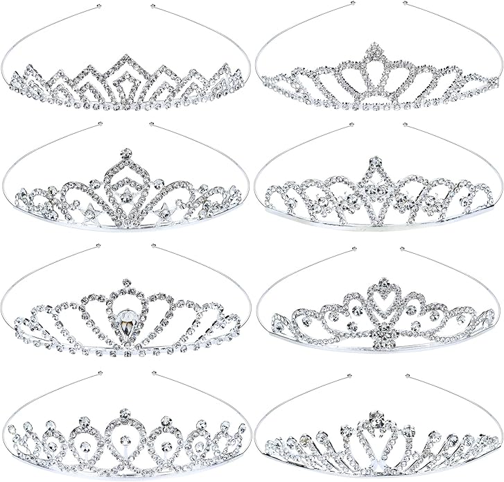 inSowni 8 Pieces Decorative Princess Dazzling Rhinestone Silver Metal Tiara Crown Headbands Wedding Birthday Party Prom He...
