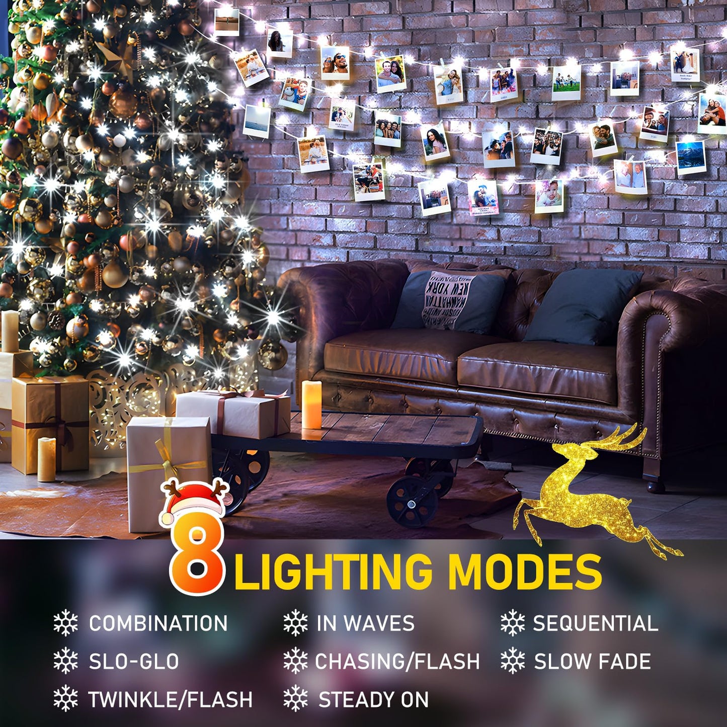 KNONEW Christmas String Lights, 60FT 180LED, Waterproof, 8 Modes, Timer, Cool White, Model KN-1000-LIG168-01