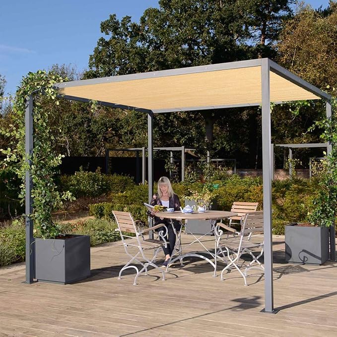 Eden's Decor Straight Flat-Edged Sun Shade Sail Rectangular 17' x 18' Beige UV-Blocking Outdoor Canopy Fabric Cloth Awning for Pergola Patio Garden Backyard Custom Size