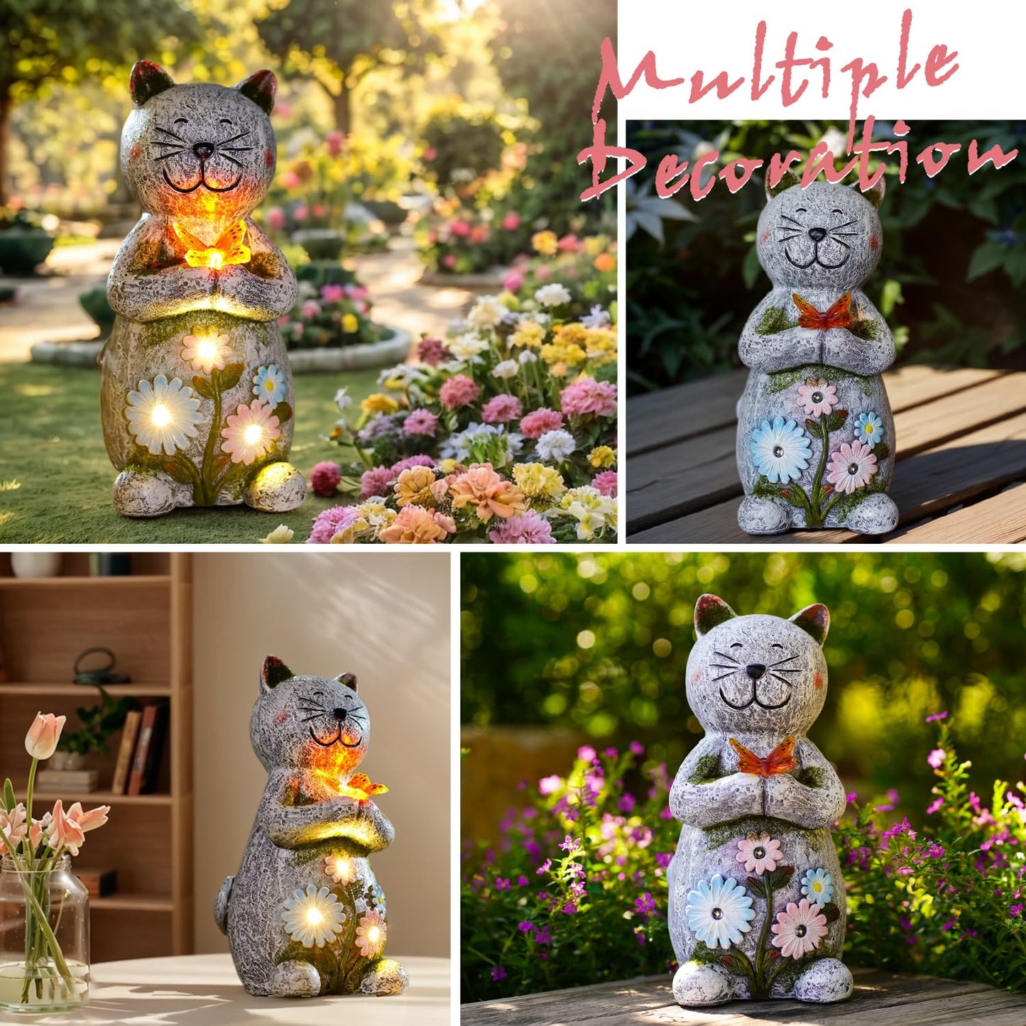 Fashionoda Solar Garden Statue Cat Figurine - Outdoor Decoration With Butterfly For Garden Yard Lawn Home Decor Outside : Unique Gifts For Mom Grandma