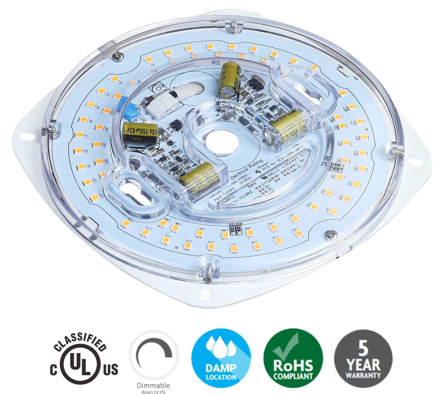Legental Dimmable LED Light Engine, 5.5in PCB Size, 4000K, 1700LM, Alloy Steel Retrofit Kit for Ceiling Light, Ceiling Fan, Pendant