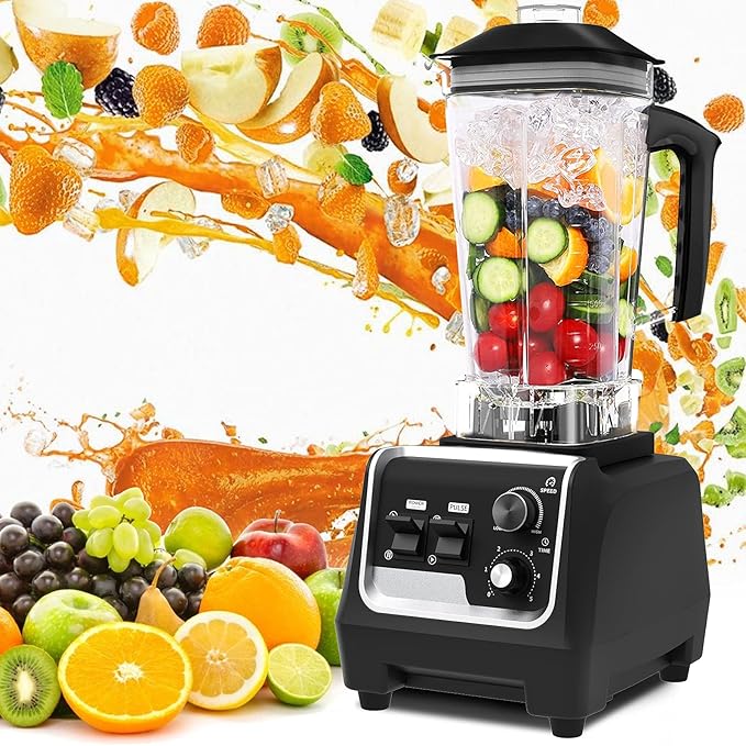 Professional Blender for Kitchen, 2200 Watt Countertop Food Blender Machine with Built-in Timer for Frozen Fruit, Crushing Ice, Veggies, Shakes and Smoothie 64 oz Container for Home and Commercial