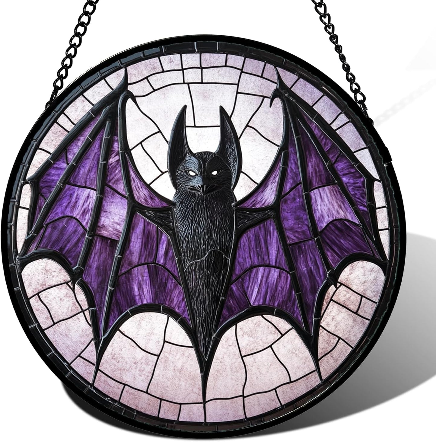 Stained Glass Window Hanging - Halloween Black Bat Purple Wings Monster Suncatcher for Doors Garden Home Spooky Sun Catchers Gothic Decor Horror Gift for Women Men Friend Boy Girl 15 in
